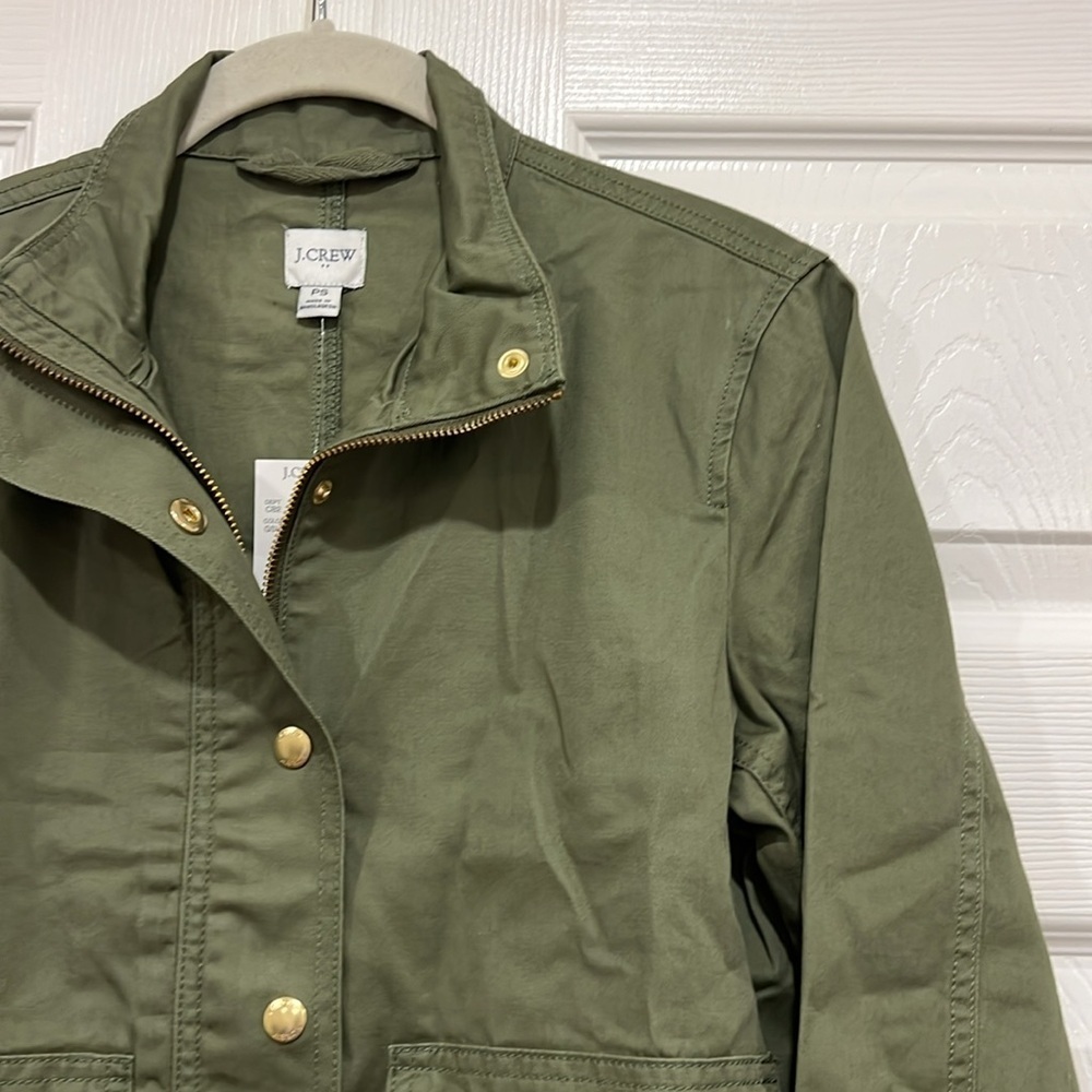 J Crew Factory Twill Utility Jacket Womens Green Size Small Petite SP - Picture 2 of 9